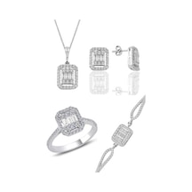 Gümüş Rodyumlu Baget Taşlı Dörtlü Set (535071478)