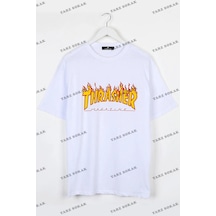 Startmore Beyaz Trasher Baskılı Unisex Ovesize Beyaz