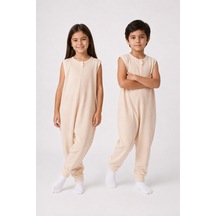 Babyhola 1 Tog Yazlık Çocuk Uyku Tulumu 1-8 Yaş Unisex Kısa Kollu %100 Pamuk Waffle 2702 Bej