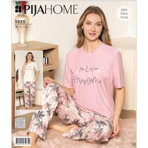 Pijahome Kadın Viskon İpeksi Dokulu Kısa Kollu Pijama Takımı Pembe