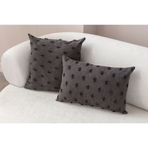 Swita Home Dekoratif Puantiye Keten Kumaşlı Kırlent Kılıfı 2'li 43x43 - 30x50 Antrasit
