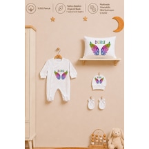 Pia Baby İsme Özel Kız Bebek Tulum %100 Pamuk Organik Baskılı İsimli Bebek Tulumu 35x45 Cm Yastık Kılıfı Bebek Seti 2051ytyx Krem