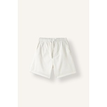 Defacto %100 Pamuk Relax Fıt Elastik Bağcıklı Bel Bermuda Şort G8136ax26auer105 Ekru-er105