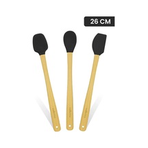 Valletta Indigo 3'lü Siyah Bambu Silikon Spatula Seti Uzun 26 Cm