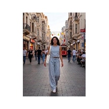 Zdnjeans Kadın Denim İkili Takım Kolsuz Crop Bluz & Bol Paça Pantolon Buz Mavi