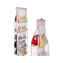 Çanta Saklama Düzenleyici Dolap İçi Çanta Askısı 10 Gözlü Şeffaf Pembe