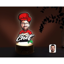 Kişiye Özel Erkek Chef Karikatürlü Dekoratif 3D Biblo Led Işıklı (481501033)
