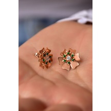 Papatya Silver 925 Ayar Gümüş Rose Kaplama Mayıs Ayı Doğum Taşı Tohumlu Linum Çiçeği Küpe