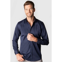Tudors Modern Slim Fit Dar Kesim Düz Erkek Gömlek-24098 Lacivert