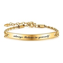 Novahub Altın Paslanmaz Çelik 5mm Kavisli Marka Lazer İngilizce Her Zaman Kendinize İnanın Ayarlanabilir Titanyum Çelik Bilezik Altın Altın