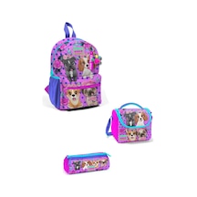 Minik Yuva Sırt Çantası Pembe Köpek Desenli İki Bölmeli 3'lü Set 3set23550