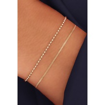 Azuris Silver Azuris 925 Ayar Gümüş Top Zincir Ve Gurmet Bileklik Gold