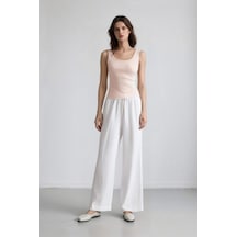 DeFacto Wide Leg Çift Cepli Yüksek Bel Geniş Paça Beyaz Palazzo Pantolon F2662AX25SMWT34