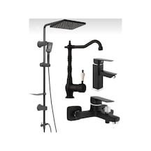 Eskaya 4 Lü Siyah Set Duş Robot - Banyo Bataryası - Mutfak Bataryası - Lavabo Bataryası Siyah
