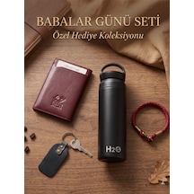 Deerderi Hakiki Deri El İşçiliği Mekanizmalı Cüzdan Termos Bileklik Anahtarlık Seti Babalar Günü Hediyesi Bordo