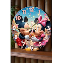 Kututr Mickey &amp Minnie Temalı Renkli Mdf Duvar Saati 3d Görünümlü Sessiz Mekanizmalı 2d Hd Baskı Sdw242,s