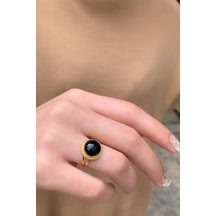 14 Ayar Altın Oval Onix Meftüllü Yüzük Sarı Altın