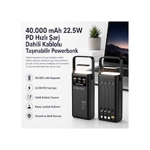 Hızlı Şarjlı Powerbank 40.000mah 22.5w Dahili Kablolu 2x Usb Outdoor Taşınabilir Işıklı Siyah - 890465018 Siyah