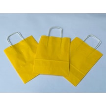 1.kalite 18x8x24 Cm 3 Lü Sarı Renkli Kraft Kağıt Çanta, Hediye Poşeti, Hediye Paketi, Kraft Çanta
