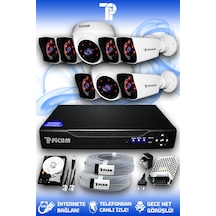 Picam 8 Kameralı Kare 2 İç Kamera Set 100 GB HDD Full HD Gece Görüşlü Güvenlik Kamerası Sistemi