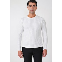 Efor Slim Fit Esnek Pamuklu Dokulu Kumaş Uzun Kollu Ekru Tişört Ts 934