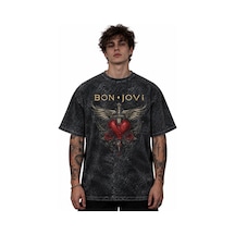 Bon Jovi Rock Metal Şarkıcı Baskılı Unisex Oversize Vintage Yıkam Siyah