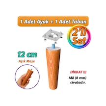 Ahşap Ayak 12 Cm 2'li Set Açık Meşe M8 Civatalı Bağlantı Aparatlı Dolap Mobilya Koltuk Kanepe Destek Ayağı Ayakları Açık Meşe