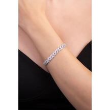 So Chic Baget Taşlı 18 Ayar Beyaz Altın Kaplama 18 CM Gümüş Bileklik