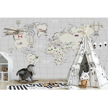Harita Uçak Desen Çocuk Odası Duvar Kağıdı