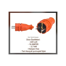 Tam Kauçuk Halojen Yumuşak Monofaze Erkek Fiş Araç Şarjı Uyumlu 16 Amper 3.7 Kw - 934357375