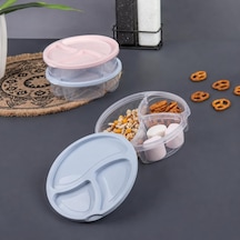 3'lü Yuvarlak Bölmeli Saklama Kabı Seti, 750 Ml X 3 Adet, Kapaklı Plastik Atıştırmalık Ve Gıda Saklama Kabı Çok Renkli