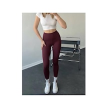 Mercan Kids & Butik Kadın Yüksek Bel Toparlayıcı Tayt Dikişsiz İç Göstermez Spor Taytı Bordo
