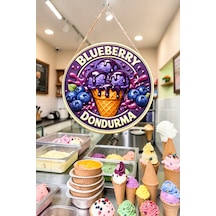 Blueberry Dondurma Görselli Ahşap İpli Kapı Duvar Süsü Renkli Cafe Duvar Panosu