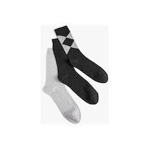 Koton 3'lü Soket Çorap Seti Geometrik Desenli Antrasit 4wam80286aa 4WAM80286AA931