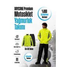 Nukrowear Drycone Premium Motosiklet Motorcu Yağmurluğu Su Ve Rüzgar Geçirmez Reflektörlü Yağmurluk Takımı Neon Sarı - Siyah