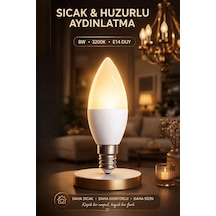 Tr 8w Led Ampul, E14 Duy, 3200k Sıcak Işık, Mum Tipi Genel