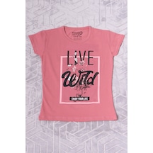 Hçm Kız Çocuk Tshirt Live Wild Baskılı Bisiklet Yaka F17 Pudra