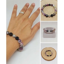 Sirius Serisi Turmalin Taşı Karışık Renkler 10mm Unisex Bileklik Çok Renkli