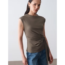 Dilvin 32724 %100 Pamuk Bağlama Detaylı T-shirt-haki
