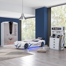 Setaymobilya Sports Çocuk Odası -Mercedes Arabalı Yatak Dolap Şifonyer - Beyaz