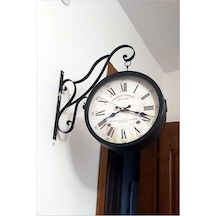 Büyük 45cm Sessiz Yuvarlak Çelik Çift Taraflı Caml Dikey Duran İki Yönlü Duvar Saati Station Clock Çok Renkli