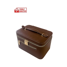 Aynalı Makyaj Çantası / Babyface Kumaş İç Astarlı Makyaj Çantası Seyahat Organizer Taba