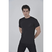 Erkek File Çepli T-shirt Kısa Kol Bisiklet Yaka Slimfit Tişört - Siyah Siyah