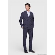 Ramsey Açık Lacivert Düz Zeroweight Slim Fit İpek Karışımlı Takım Elbise