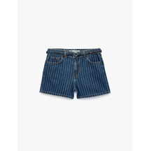 Koton Kemer Detaylı Çizgili Regular Fit Pamuklu Mini Denim Şort Koyu İndigo 6sal40238md