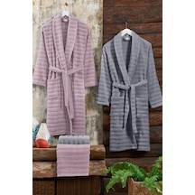 Elart Soft Bornoz Aile Seti Hamam Seti 4 Parça 70x135 Cm Gülkurusu-gri Gülkurusu
