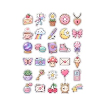 30 Adet Pastel İkon Sticker Seti - Laptop Defter Telefon Kılıfı Çok Renkli