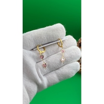 Pembe Kalpli Zirkon Taşlı Kadın Küpe Altın