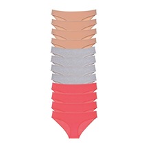 12 Adet Süper Eko Set Likralı Kadın Slip Külot Ten Gri Fuşya Gri