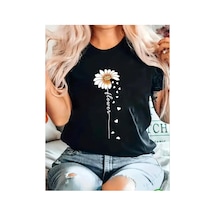 Medinenur Flower Yazı Detaylı Basic T-shirt Siyah
